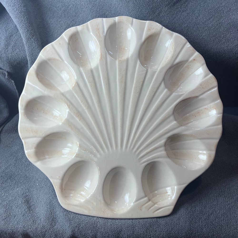 Boston Warehouse Shell Oyster Deviled Egg Platter Ceramic Sea 11.25-in. Nautical